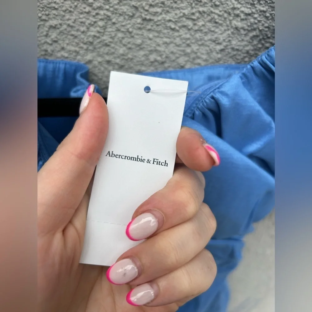 Abercrombie & Fitch Taffeta Off-The-Shoulder Midi Dress in French Blue NEW! - Picture 3 of 6